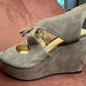 Gray Suede Wedge Sandals